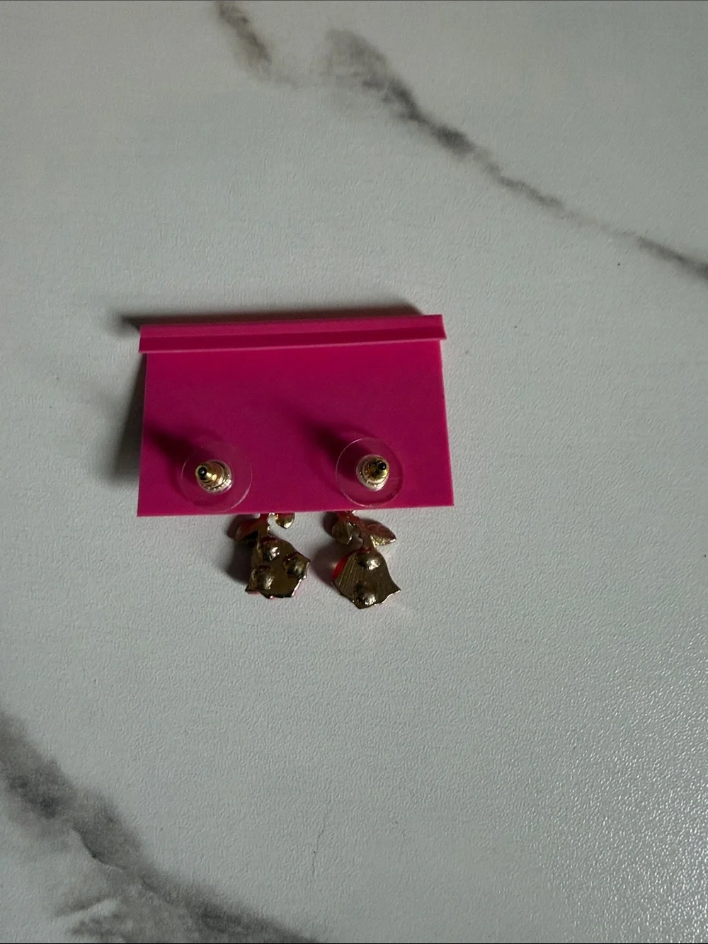 Betsey Johnson Pink Flower and Green Leaf Drop Earrings with Crystal Studs